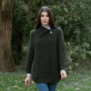  Women's Cowl Neck Zipper Poncho, Green Creative Irish Gifts