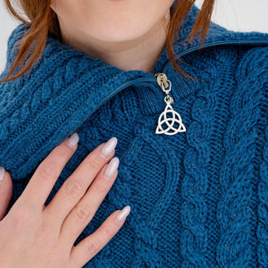  Women's Cowl Neck Zipper Poncho, Blue Front View Creative Irish Gifts