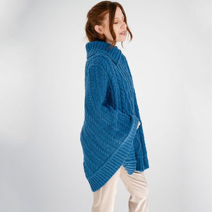   Women's Cowl Neck Zipper Poncho, Blue Side View Creative Irish Gifts