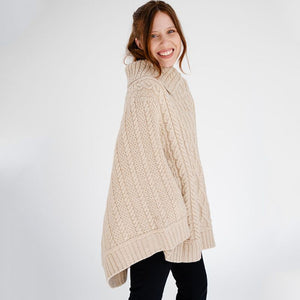 Women's Cowl Neck Zipper Poncho, Parsnip Side View Creative Irish Gifts