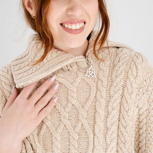  Women's Cowl Neck Zipper Poncho, Parsnip Front View Creative Irish Gifts