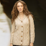 Women's Aran Knit Shawl Collar Cardigan Parsnip Creative Irish Gift