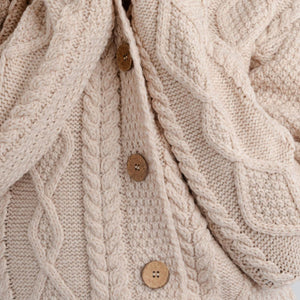 Women's Aran Knit Shawl Collar Cardigan Parsnip Creative Irish Gift