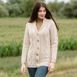 Women's Aran Knit Shawl Collar Cardigan Parsnip Creative Irish Gift