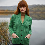 Women's Cable Knit Irish Shawl Neck Cardigan Green Lifestyle Creative Irish Gift