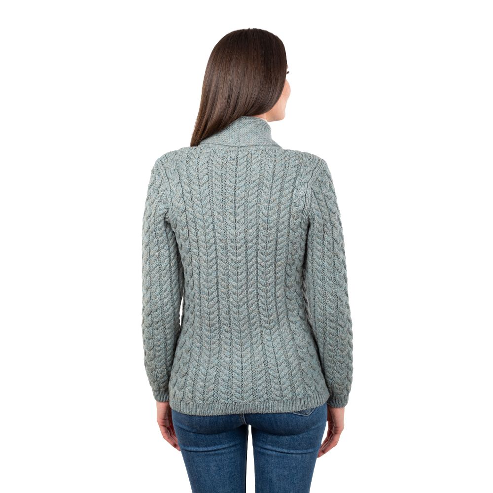 Women's Cable Knit Irish Shawl Neck Cardigan Back View Creative Irish Gift