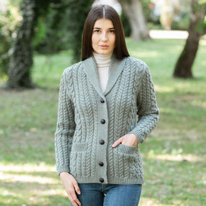 Women's Cable Knit Irish Shawl Neck Cardigan Lifestyle Creative Irish Gift