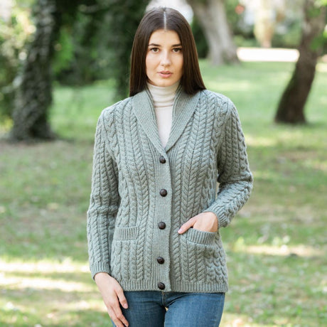 Women's Cable Knit Irish Shawl Neck Cardigan Lifestyle Creative Irish Gift