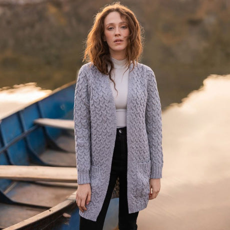 Women's Aran Knit Icon Cardigan Coat, Grey Lifestyle Creative Irish Gifts