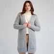 Women's Aran Knit Icon Cardigan Coat, Grey Front View Creative Irish Gifts
