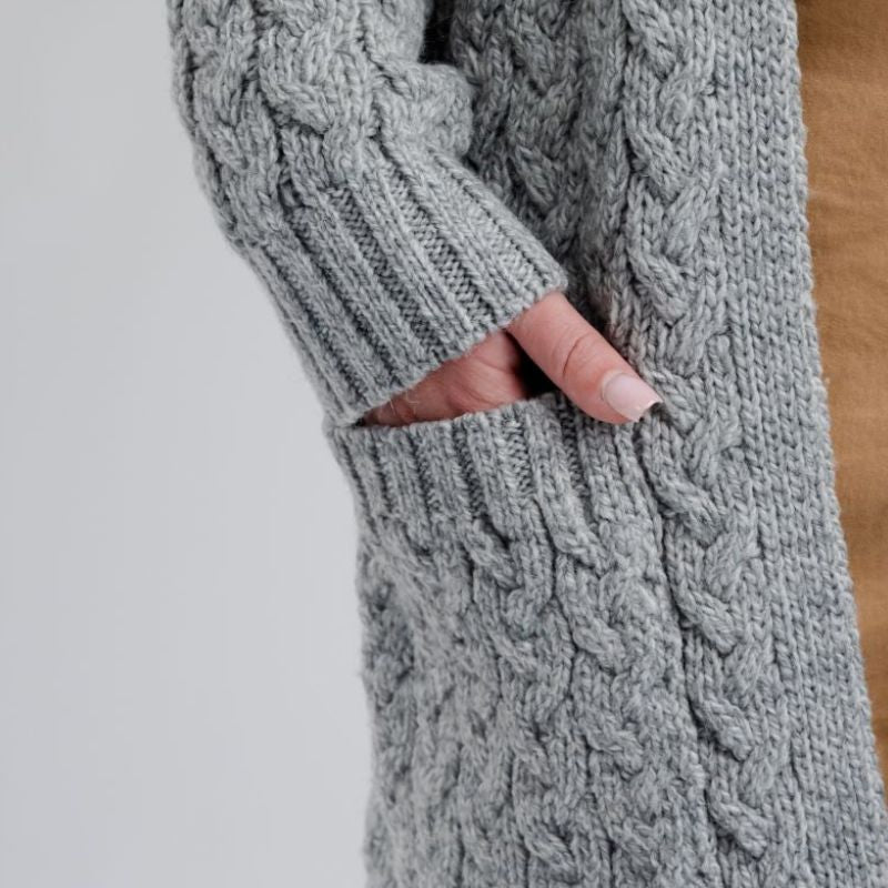 Women's Aran Knit Icon Cardigan Coat, Grey Creative Irish Gifts
