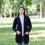 Women's Aran Knit Icon Cardigan Coat, Navy Lifestyle Creative Irish Gifts