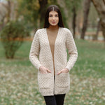 Women's Aran Knit Icon Cardigan Coat, Parsnip Lifestyle Creative Irish Gifts