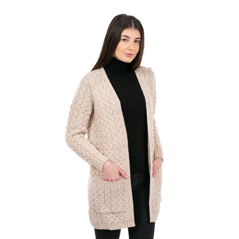 Women's Aran Knit Icon Cardigan Coat, Parsnip Creative Irish Gifts