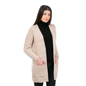 Women's Aran Knit Icon Cardigan Coat, Parsnip Creative Irish Gifts