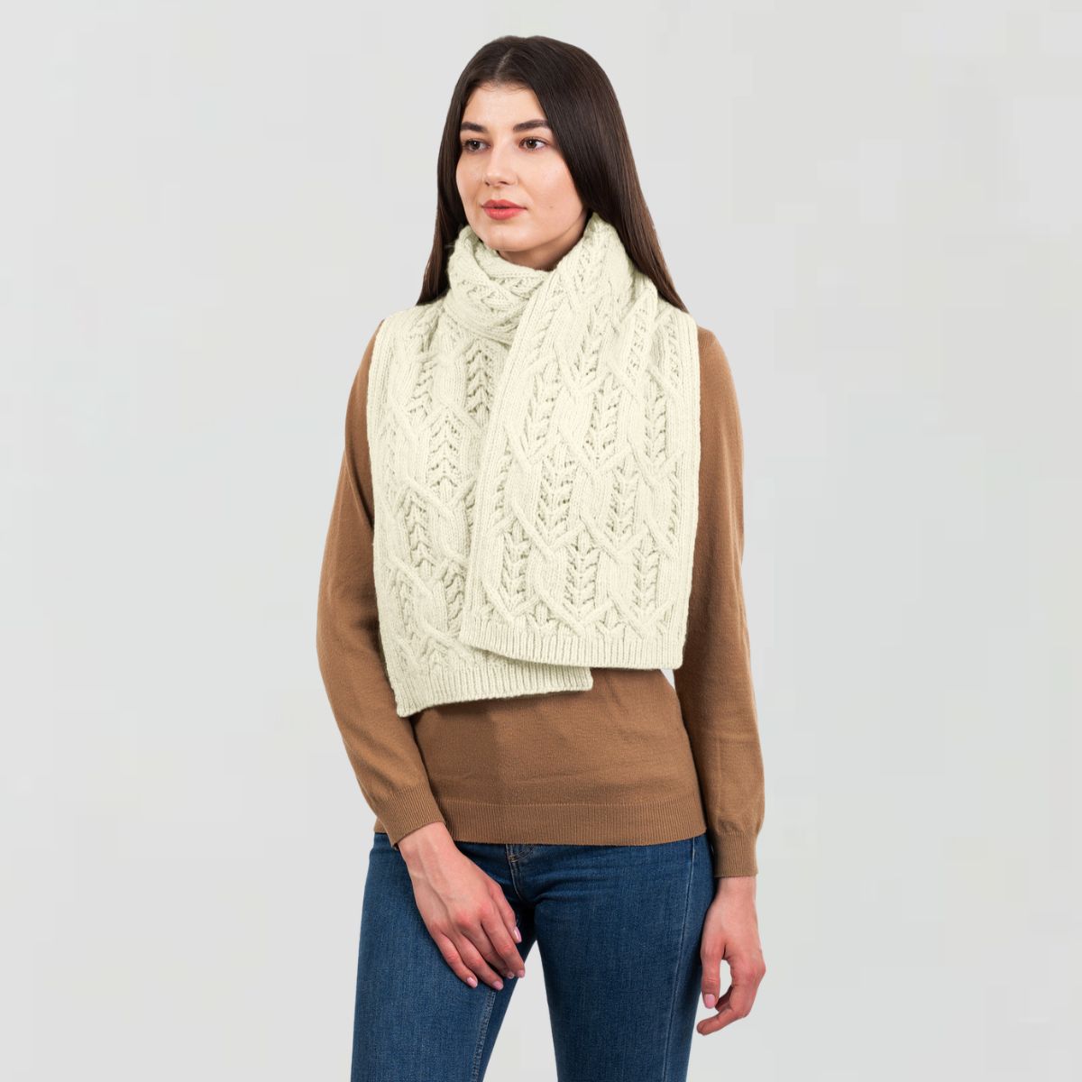 Aran Leaf Merino Wool Scarf White Creative Irish Gifts