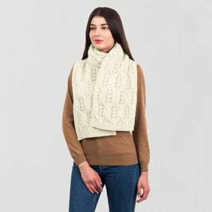 Aran Leaf Merino Wool Scarf White Creative Irish Gifts