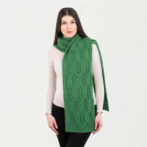 Aran Leaf Merino Wool Scarf Green Creative Irish Gifts