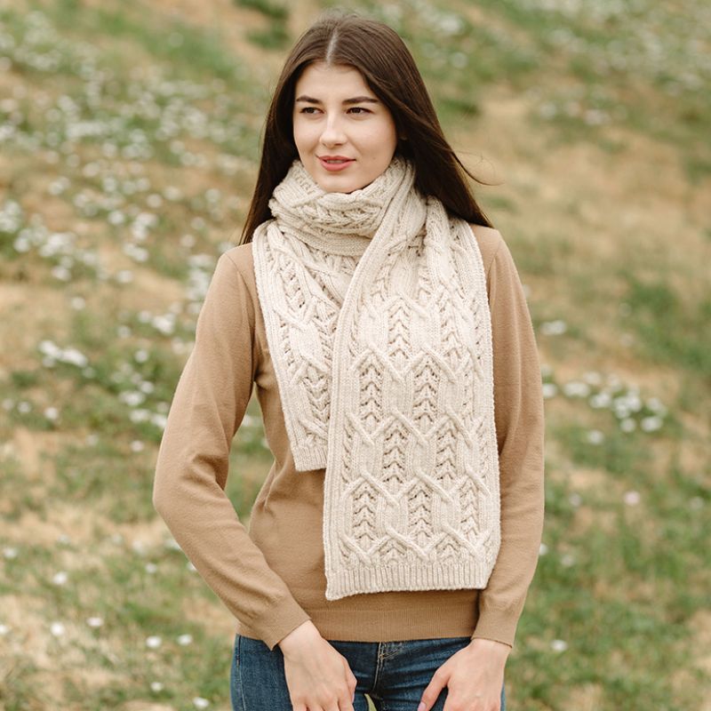 Aran Leaf Merino Wool Scarf Parsnip Creative Irish Gifts