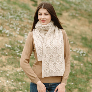 Aran Leaf Merino Wool Scarf Parsnip Creative Irish Gifts