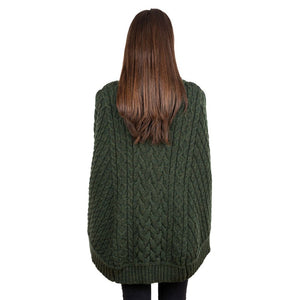 Merino Wool Irish Cowl Neck Poncho Army Green Back View Creative Irish Gift