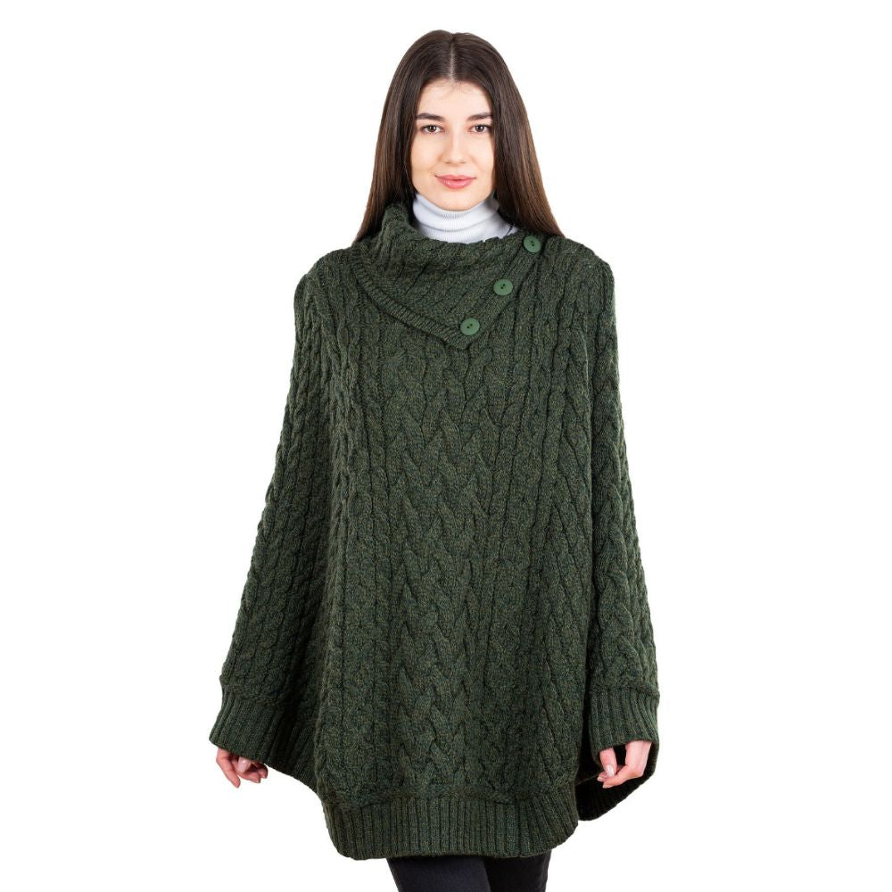 Merino Wool Irish Cowl Neck Poncho Army Green Creative Irish Gift