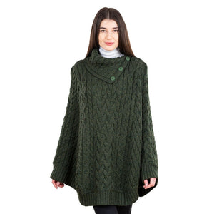 Merino Wool Irish Cowl Neck Poncho Army Green Creative Irish Gift