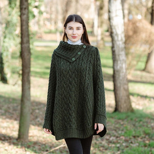 Merino Wool Irish Cowl Neck Poncho Army Green Lifestyle Creative Irish Gift