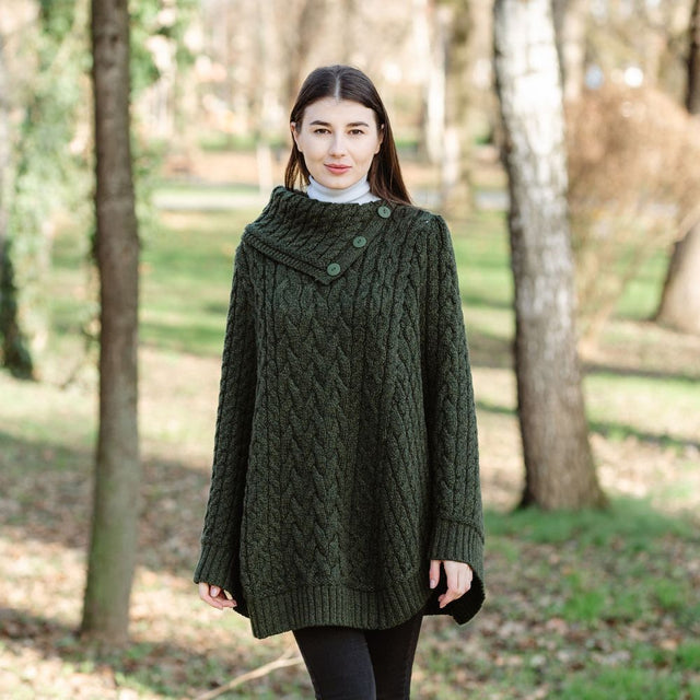 Merino Wool Irish Cowl Neck Poncho Army Green Lifestyle Creative Irish Gift
