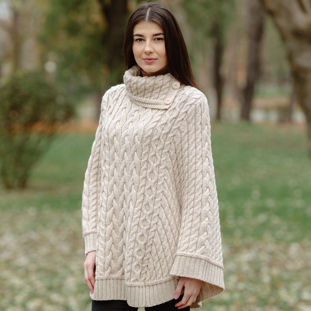 Merino Wool Irish Cowl Neck Poncho Lifestyle Creative Irish Gift