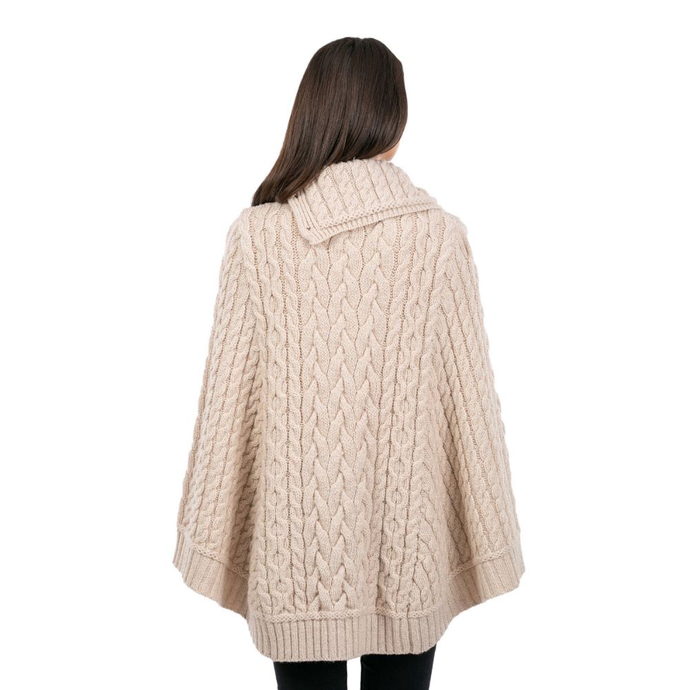 Merino Wool Irish Cowl Neck Poncho Parsnip Back View Creative Irish Gift