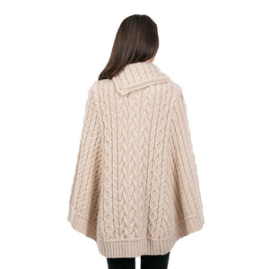 Merino Wool Irish Cowl Neck Poncho Parsnip Back View Creative Irish Gift