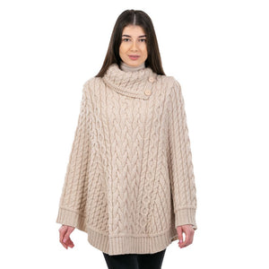 Merino Wool Irish Cowl Neck Poncho Parsnip Front View Creative Irish Gift