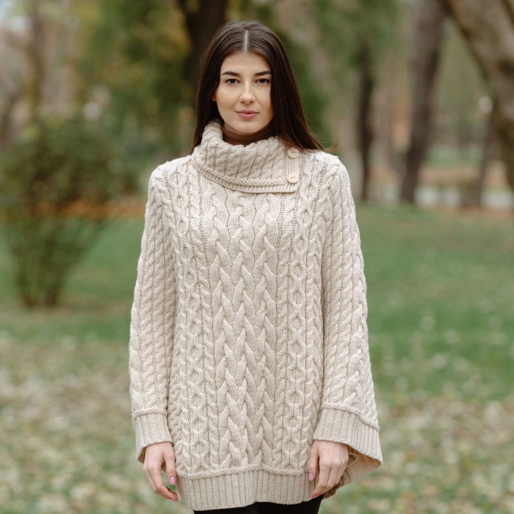 Merino Wool Irish Cowl Neck Poncho Parsnip Lifestyle Creative Irish Gift