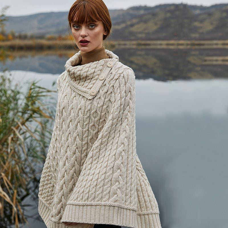 Merino Wool Irish Cowl Neck Poncho
