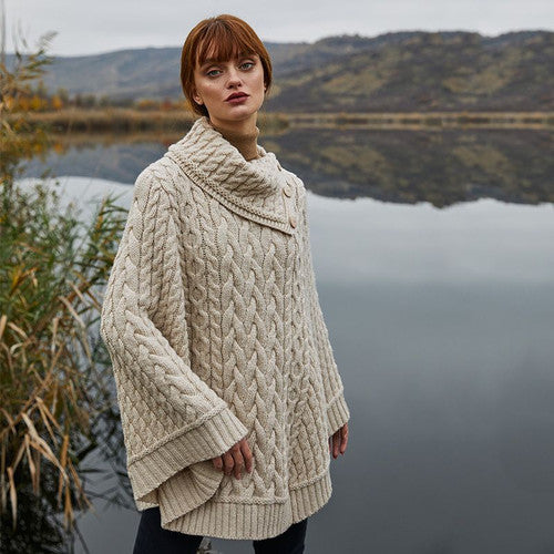 Merino Wool Irish Cowl Neck Poncho