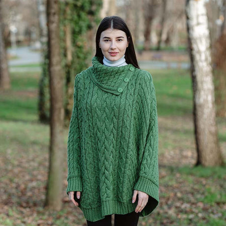 Merino Wool Irish Cowl Neck Poncho