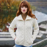 Women's Merino Zip Up Turtleneck Aran Jacket, White Lifestyle Creative Irish Gifts