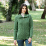 Women's Merino Zip Up Turtleneck Aran Jacket, Green Lifestyle Creative Irish Gifts