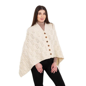 Women's Poncho with Buttons, White Creative Irish Gifts