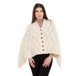 Women's Poncho with Buttons, White Studio Creative Irish Gifts