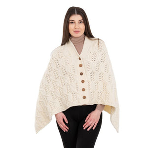 Women's Poncho with Buttons, White Studio Creative Irish Gifts
