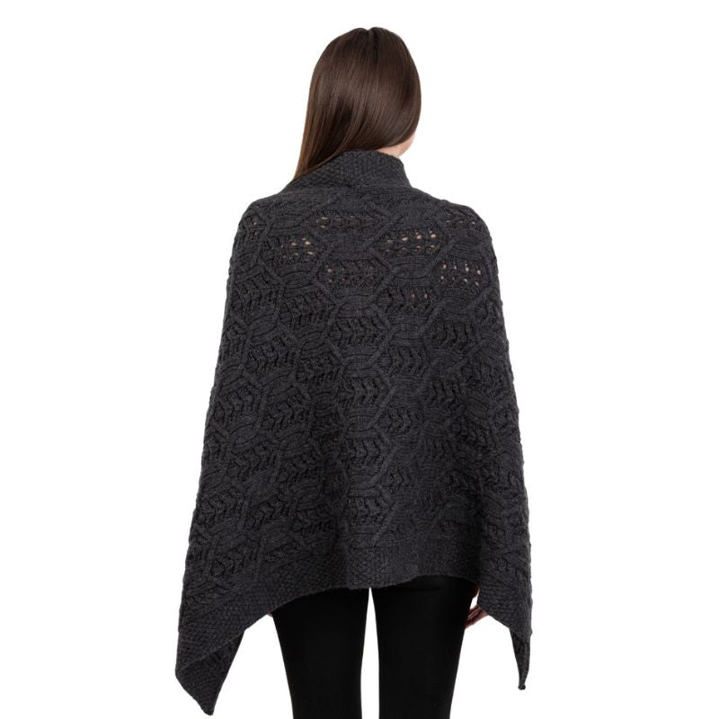 Women's Poncho with Buttons, Charcoal Back View  Creative Irish Gifts