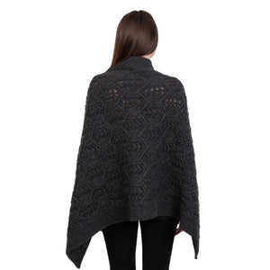 Women's Poncho with Buttons, Charcoal Back View  Creative Irish Gifts