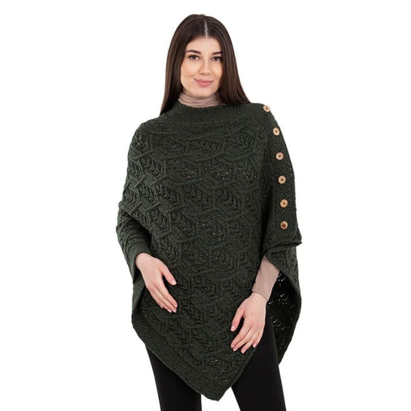 Women's Poncho with Buttons, Army Green Studio Creative Irish Gifts