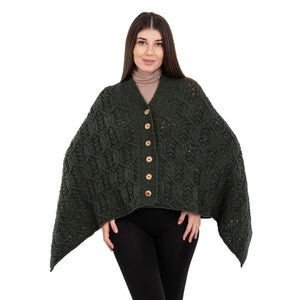 Women's Poncho with Buttons, Army Green Creative Irish Gifts