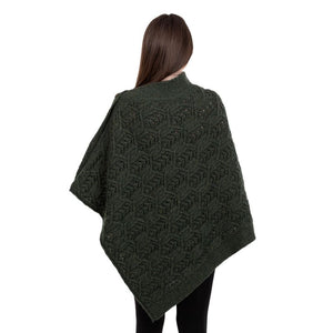 Women's Poncho with Buttons, Army Green Back View Creative Irish Gifts