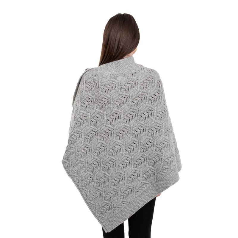 Women's Poncho with Buttons, Grey Back View Creative Irish Gifts
