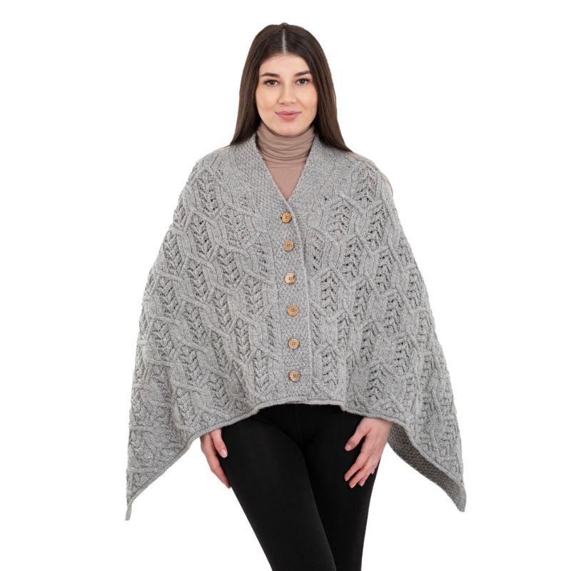 Women's Poncho with Buttons, Grey Studio Creative Irish Gifts