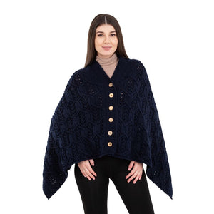 Women's Poncho with Buttons, Blue studio Creative Irish Gifts